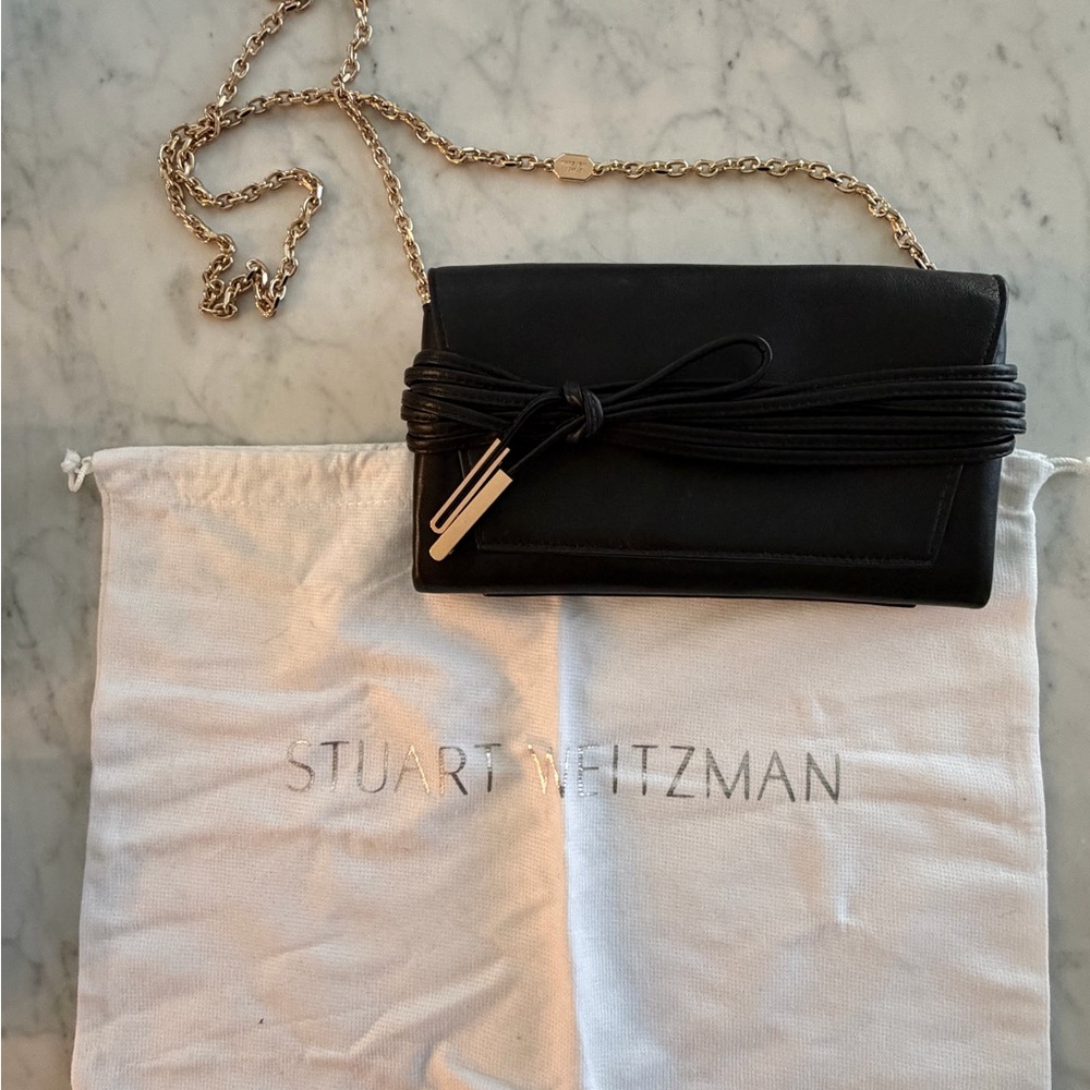 Stuart Weitzman Black Clutch with Gold Chain. ( the shoulder chain is removable)